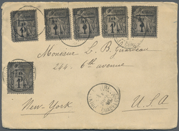 Br Guadeloupe: 1890 (June), Allegorie 1c Black On Blue With Boxed Opt. 'GUADELOUPE / 5 / Centimes' Six - Covers & Documents