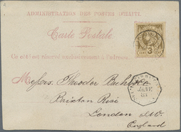 GA Haiti: 1883, Formular Stationery Card "Carte Postale" In Type 1, Size 121X88 Mm Bearing 3 C Occre-br - Haiti