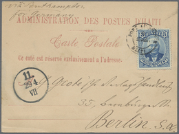 Br Haiti: 1889, 3 C Blue On Formular-card Commercial Used From "PORT AU PRINCE 9 APR (1889)" To Berlin, - Haïti