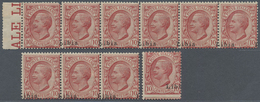 */** Italienisch-Libyen: 1912, 10 C. In The 6-strip, Strip Of Three And Single Stamp With Shifted Overpri - Libia