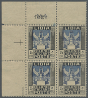 **/ Italienisch-Libyen: 1921, 5l. Black/blue, Block Of Four From The Upper Left Corner Of The Sheet, Sho - Libye