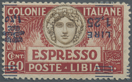 ** Italienisch-Libyen: 1927, 1.25l. On 60c. Red/brown, Perf. 11, INVERTED Blue Overprint On Express Sta - Libia