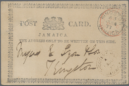 GA Jamaica: 1877, ONE PENNY Red Postal Stationery Card With Black Ornamented Frame, Sent From SHOOTERS - Jamaica (1962-...)