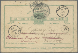 GA Kap Verde: 1893, Stationery Card, From Cabo Verde Via Lissabonne To Malta, There Redirected To Seame - Isola Di Capo Verde