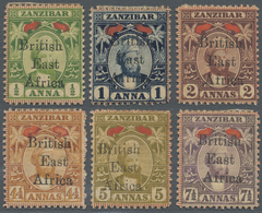 * Kenia - Britisch Ostafrika: 1897 Complete Set Of Six Optd. Zanzibar Stamps, 7½a With A Broken Oval F - British East Africa