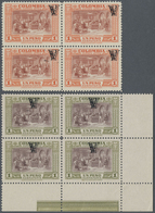 ** Kolumbien: 1951/1954, Country Scenes Airmail Issue Both 1p. Stamps In Blocks/4 With INVERTED Opt. 'A - Colombia