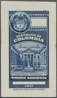 (*) Kolumbien - Besonderheiten: Revenues: 1941, Imperforated "Timbre National" Blue Proof On Card, Fine - Kolumbien