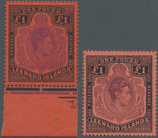** Leeward-Inseln: 1938-45 KGVI. £1, Two Stamps In Different Colour Shades, Perforated 14, One With She - Leeward  Islands