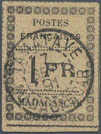 O Madagaskar: 1891, Local Typeset Issue, 1fr. Black On Yellow, Used "TAMATAVE 7 SEP 91", Signed Brun. - Autres & Non Classés