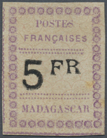 (*) Madagaskar: 1891 Local Issue 5f. Violet & Black On Grey, Unused Without Gum As Issued, Repaired (bac - Andere & Zonder Classificatie