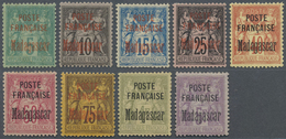 * Madagaskar: 1895, FRENCH PROTECTORAT Stamps: 5 C. To 5 Fr. Issues Of France With Multi-line Overprin - Other & Unclassified