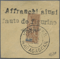 Brfst Madagaskar: 1904, Vohemar, 30c. Brown Vertically Bisected On Piece "Affranchi Aiusi Faute De Figurin - Other & Unclassified