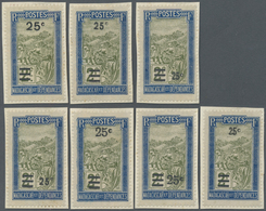 Brfst Madagaskar: 1922, 25 C. On 2 F. Blue And Oliv Landscapes With Overprint, Seven Different Overprint T - Other & Unclassified