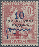 * Marokko: 1915, Red Cross 10 C. On 10 C. Pink With Additional Overprint '+ 5c' In Dark Carmine Mint H - Marocco (1956-...)