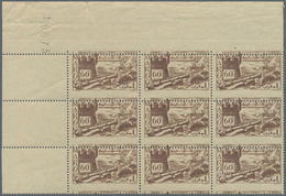 ** Marokko: 1940, 60c. Brown "Remparts De Sale", Misperforated Block Of Nine From The Upper Left Corner - Maroc (1956-...)