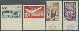 ** Marokko: 1952, Airmail Issue Complete Set IMPERFORATE From Lower Margin Or Lower Right Corner, Mint - Marokko (1956-...)