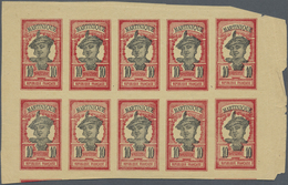 (*) Martinique: 1908/1925. Imperforate Block Of 10 "Martinique Woman 10c" In Carmine/black On Colored Pa - Other & Unclassified