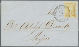 Br Mexiko: 1856, 1 R. Yellow With Overprint "GUANAJUATO", Full Margins On Two Sides, On Folded Envelope - Mexico