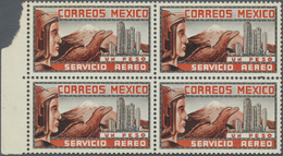 (*) Mexiko: 1934/1935. NON ISSUED Airmail 1p Bicolored Design "Eagle Man And Cactus" In A Block Of 4. No - Mexiko