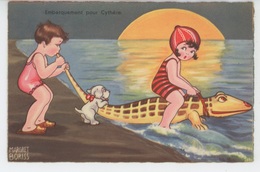 ENFANTS -  DOG - Jolie Carte Fantaisie Enfants Petite Baigneuse Avec Crocodile Et Chien Signée MARGRET BORISS - Boriss, Margret