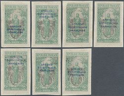 Brfst Mittelkongo: 1924, 25 C. Green/gray With Overprint, Seven Different Overprint Types In Blue Unused O - Other & Unclassified