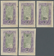 Brfst Mittelkongo: 1924, 25 C. On 2 F. Violet/olive Only With 25 C. Overprint, Five Different Value Overpr - Other & Unclassified