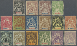 */O Moheli: 1906/1907, Allegory Stamps Inscr. 'MOHELI' Complete Set Of 16 With 45c. Very Fine Used With - Altri & Non Classificati