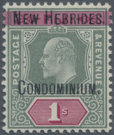 ** Neue Hebriden: 1908, British Postage Stamps Fiji Islands 1 Sh. With Two-line Black Overprint, In Per - Altri & Non Classificati