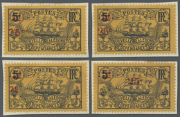 Brfst Neukaledonien: 1924, 25 C. On 5 F. Black On Orange Ship With Overprint, Four Different Overprint Typ - Andere & Zonder Classificatie