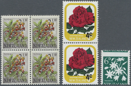 **/* Neuseeland: 1960/1979, Lot Of Varieties: 2½d. Titoki Block Of Four With Shifted Colours; 6d. Pikiare - Neufs