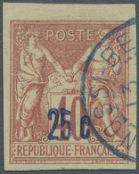 O Nossi-Be: 1889, Nossi-Bé (Madagascar), "25c" Surcharge On 40 C. Red, Blue Cancellation "NOSSI-BE 13. - Other & Unclassified