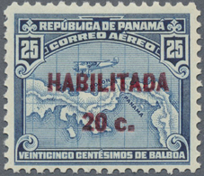 * Panama: 1932, Airmail 20c. On 25c. Blue, 17mm Surcharge, Mint O.g. Hinged, Signed Brun. Scott C16a, - Panama