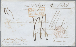 Br Peru: 1844, Folded Letter Without Text From AREQUIPA To Morlaix/France With Red Frame Stamp "Colonie - Peru