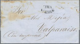 Br Peru: 1851, "LIMA/VAPOR" Ship Post Stamp On Complete Folded Letter From Lima To Valpariaso, Handwrit - Perù