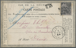 GA Reunion: 1884, Postcard Form W. Colonies 10 C. Tied Diamond Lozange W. "6 NOV 84" Dater Alongside To - Brieven En Documenten