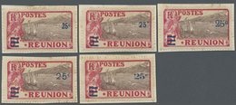 Brfst Reunion: 1926, 25 C. On 2 Fr. Carmine/brown-lilarc With Overprint, Five Different Overprint Types In - Storia Postale