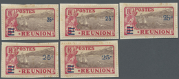 Brfst Reunion: 1926, 25 C. On 2 Fr. Carmine/brown-lilarc With Overprint, Five Different Overprint Types In - Brieven En Documenten