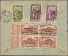 Br Reunion: 1937, "ROLAND GARROS" Flight, 50c. Red Left Marginal Block Of Four Showing Variety "BOTH LO - Lettres & Documents