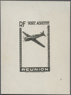 (*) Reunion: 1942, Airmails, Single Stage Proof Showing Exclusively Frame And Plane, In Black On Cardboa - Brieven En Documenten