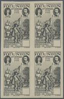** Reunion: 1943, 300th Anniversary, Imperforate Block Of Four In Black Colour, Issued Design With Blan - Storia Postale