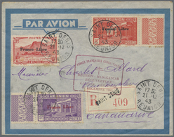 Br Reunion: 1943, Tourismus 3 Fr. Violet, 2 Fr. Orange-red And 50 C. Red With Overprint "France Libre" - Briefe U. Dokumente