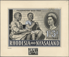 (*) Rhodesien Und Nyassaland: 1963, Not Issued: Federation 1953-1963 1S.3d., Monochrome Handpainted Conc - Rhodesia & Nyasaland (1954-1963)