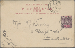 Br/ St. Lucia: 1904/1951, Small Lot Of Three With Picture Card Of CASTRIES And Two Registered Letter Fro - Ste Lucie (...-1978)