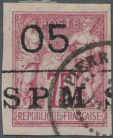 O St. Pierre Und Miquelon: 1885, 75 C. Allegory Carmine With Black Overprint "05 / S P M" And Clean Ro - Andere & Zonder Classificatie
