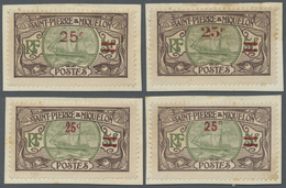 Brfst St. Pierre Und Miquelon: 1924, 25 C. On 5 F. Brown/olive Sailing Ship With Overprint, Four Different - Andere & Zonder Classificatie