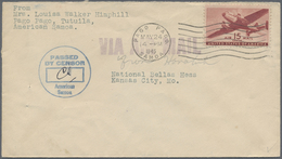 Br Samoa - Besonderheiten: 1945 (24.5.), Airmail Stamp 15c. Brown Carmine Single Use On Censored Airmai - Samoa