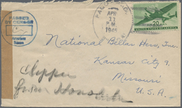 Br Samoa - Besonderheiten: 1945 (11.4.), Airmail Stamp 20c. Green Single Use On Censored Airmail Cover - Samoa