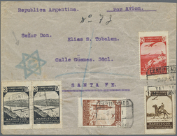 Br Spanisch-Marokko: 1941 Airmail Cover From Tetuan To Santa Fe, ARGENTINA Franked By 1938 Air 3p. Pair - Spanisch-Marokko