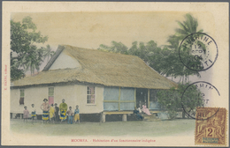 Br Tahiti: 1904. Picture Post Card Of 'Native Dwelling, Moorea' Addressed To France Bearing Oceanie Yve - Tahiti