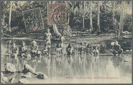 Br Tahiti: 1906. Picture Post Card Of 'Native Bathers’ Addressed To France Bearing Oceanie Yvert 1, 1c - Tahiti